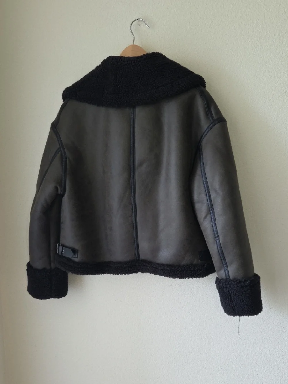 Faux Shearling Bomber Jacket Black Sz M
